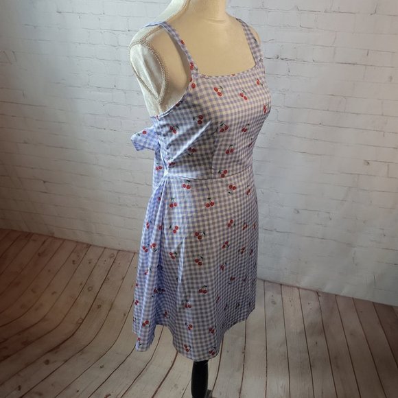 Cherries & Blue Gingham Dress with Back Tie/Bow - Picture 5 of 6